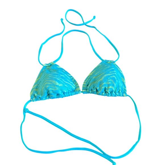 Bongo Junior Size M Blue & Yellow Neon Lace String Bikini Top - Picture 3 of 6